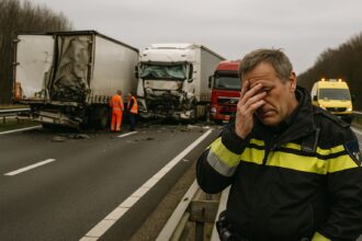 A1 Stroe-Voorthuizen dicht na crash met drie vrachtwagens, gesloten tot middag