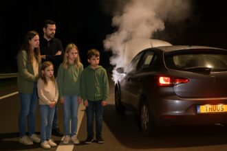 Auto stoot dikke rook uit op A30-afrit Barneveld; gezin ongedeerd