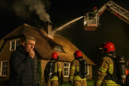 Brandweer massaal uitgerukt voor schoorsteenbrand rieten dak