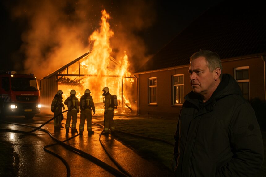 Gestockt vuurwerk explodeert bij brand in loods op Klomperweg, Lunteren
