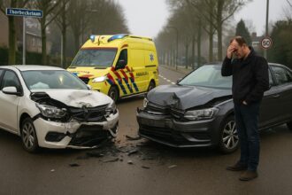 Zware botsing veroorzaakt grote schade op Thorbeckelaan Barneveld